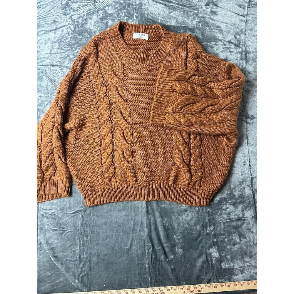 Zenana Sweater Womens Large Rust Brown Cable Knit Chunky Crewneck Pullover - Picture 2 of 8